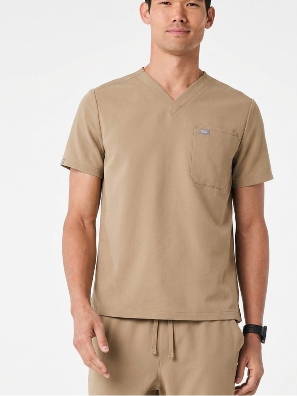 Figs Men's Short Sleeve V-Neck Scrub Top in Khaki Boulder Colour #4994 size 3XL